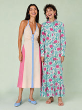 Load image into Gallery viewer, Models wearing the Marnie halter maxi dress and Esme thistle print tunic dress by Boo Pala London