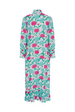 Load image into Gallery viewer, Esme Tunic Dress back – thistle print maxi dress with ruffle collar and flounce hem by Boo Pala London