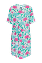Load image into Gallery viewer, Harper Mini Dress back – thistle print mini dress with keyhole button and gathered back by Boo Pala London
